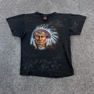 Vintage 3D Emblem Shirt Mens XL Native American‎ Indian Airbrush Gods Will